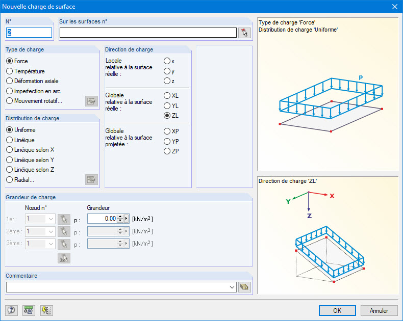 Boîte de dialogue « Nouvelle charge de surface »