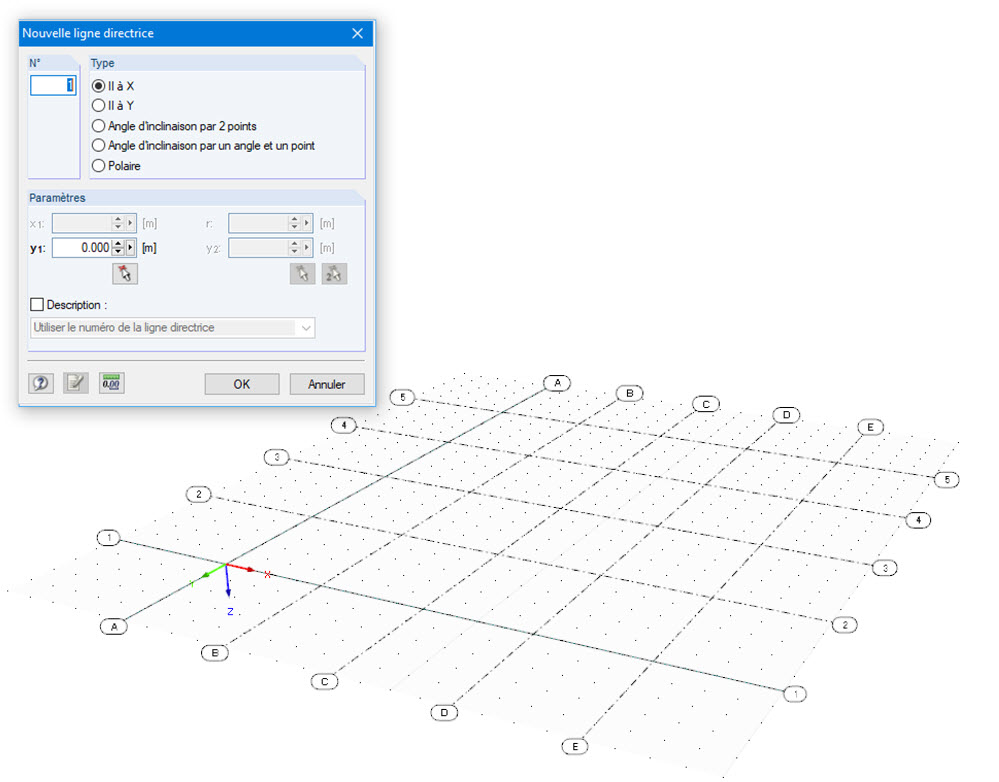 Boîte de dialogue « Nouvelle ligne directrice » et grille à partir des lignes directrices