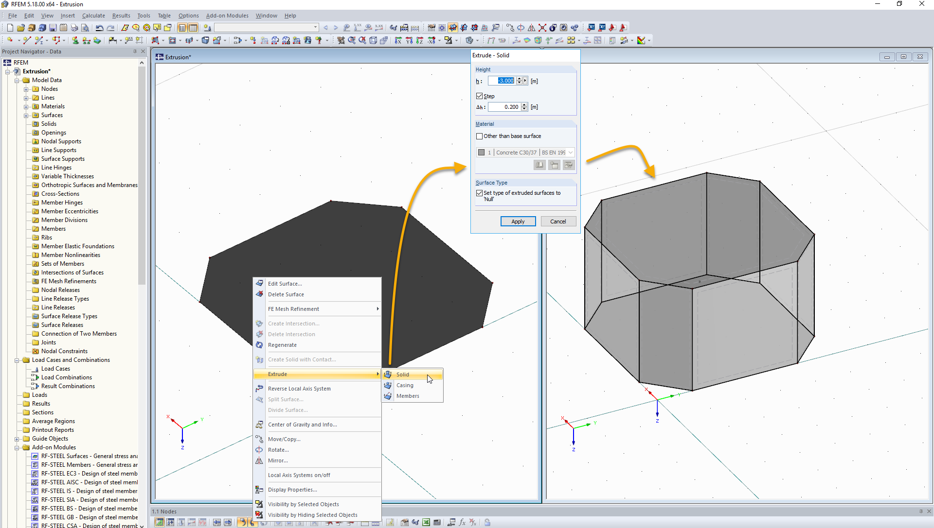 Extrusion de surface en solide