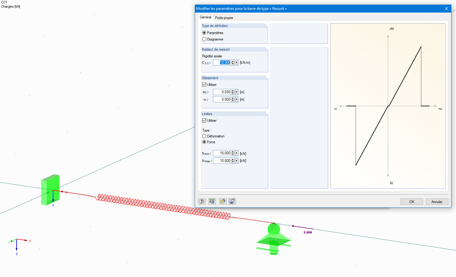 Type de barre « Ressort » dans RFEM