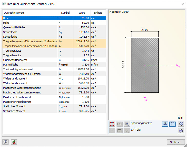 Second moment de surface dans RFEM