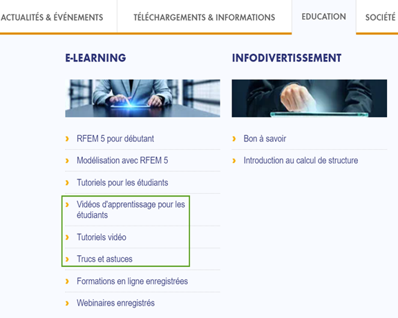 Catégories de la section E-learning