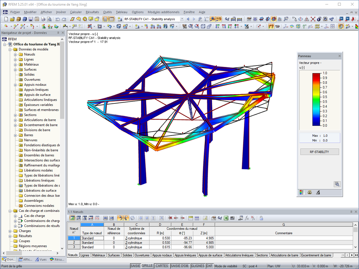 1er mode propre calculé dans RF-STABILITY (© Jing Kong & Associates Consulting Structural Engineers Inc.)