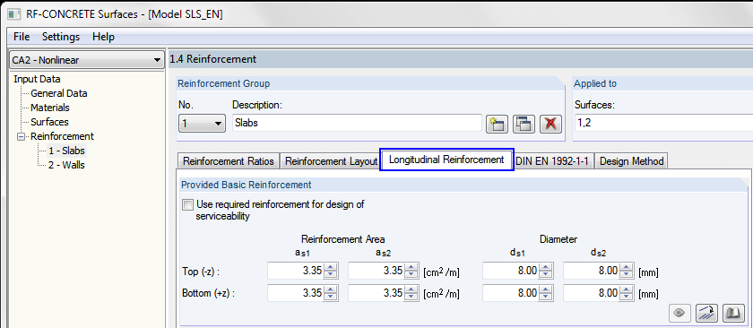 Spécification de l'armature longitudinale