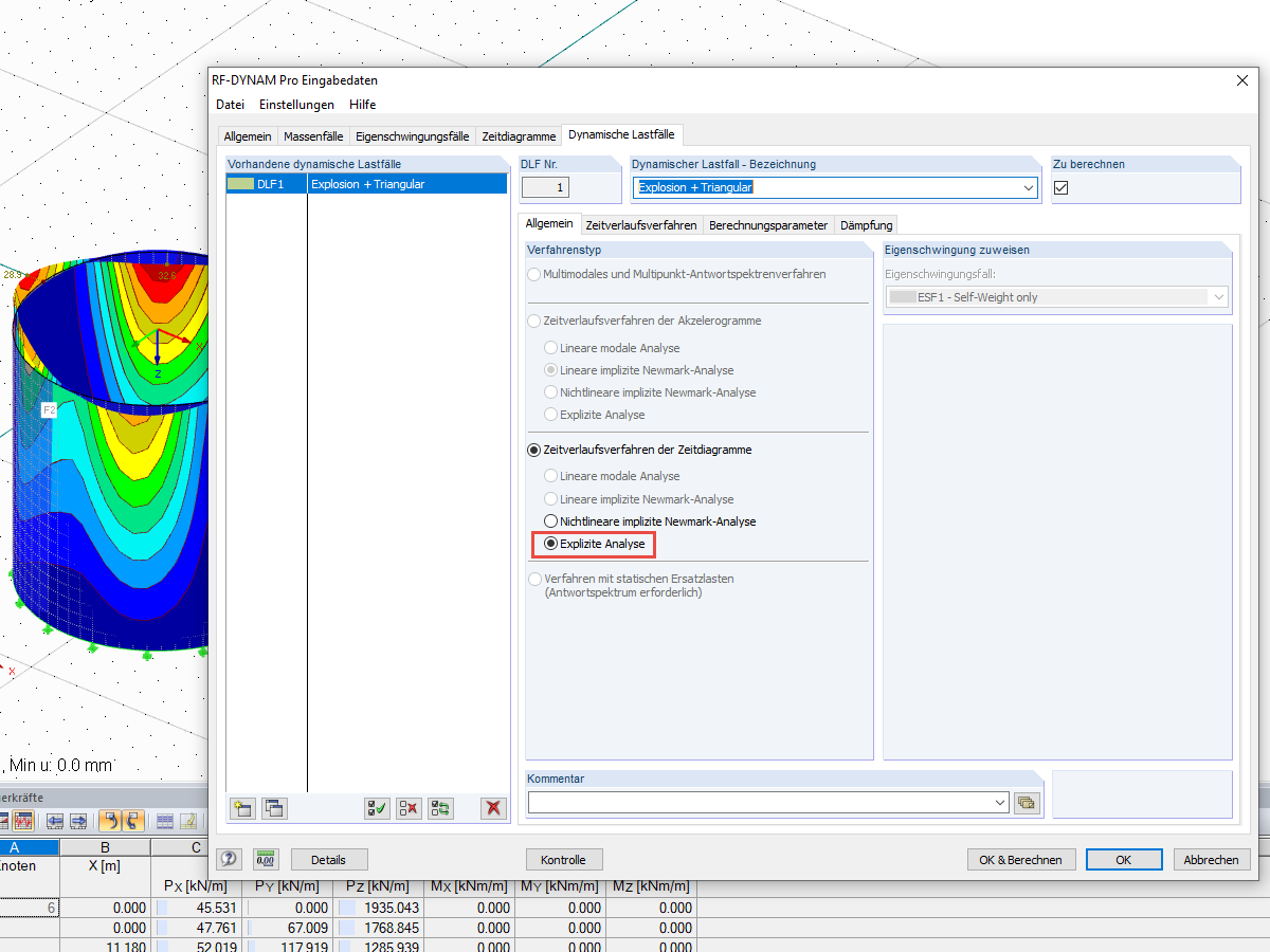 Sélection de l’analyse explicite dans RF-DYNAM Pro