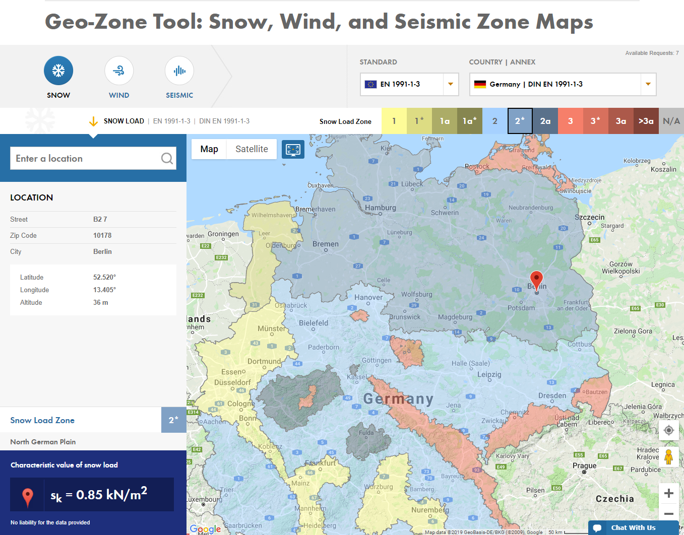 Trouver une position en Allemagne sur Google Maps et obtenir la charge de neige correspondante