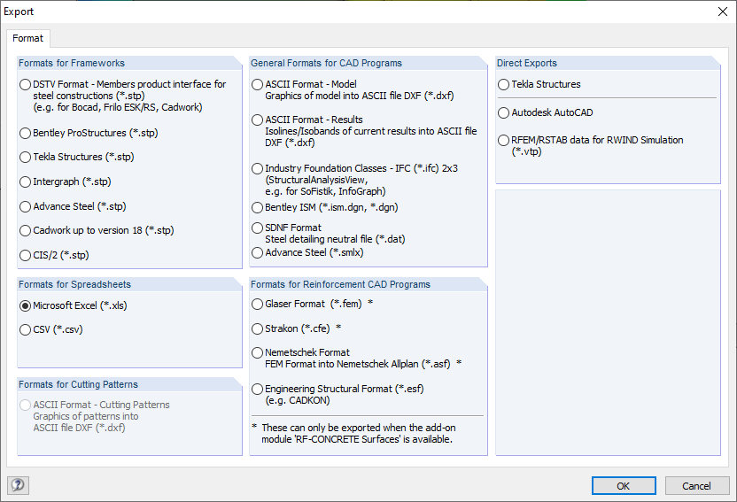 Interfaces d'exportation RFEM