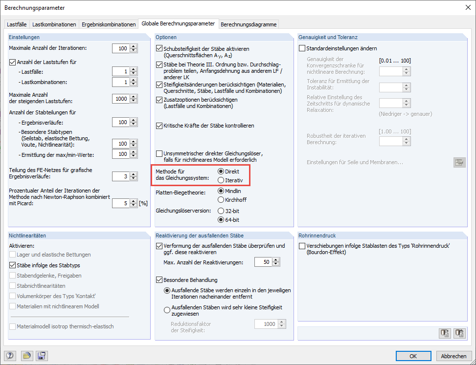 Définition du solveur direct dans RFEM