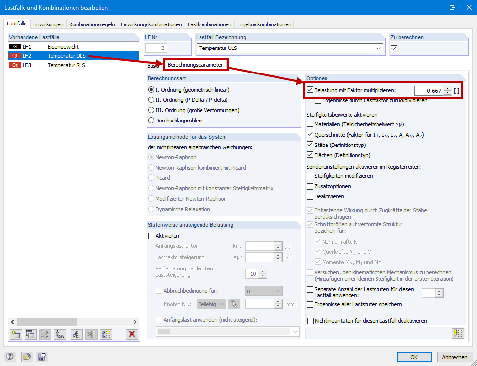 Modification du chargement dans le cas de charge ELU par facteur