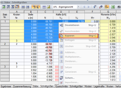 Copie manuelle des efforts internes à partir de RFEM/RSTAB