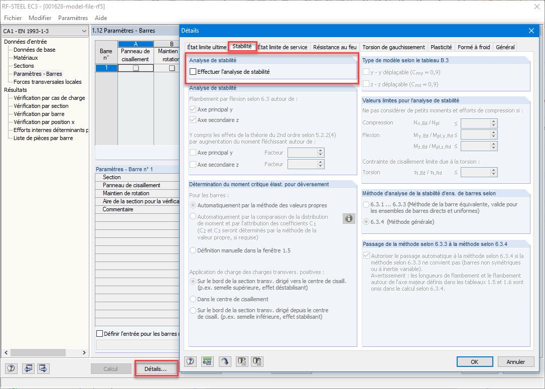 RF-STEEL EC3> Détails> Analyse de stabilité