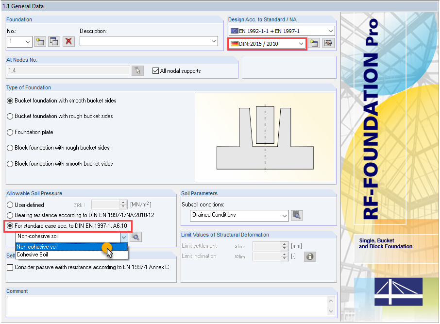 Fenêtre 1.1 - Données de base dans RF-/FOUNDATION Pro