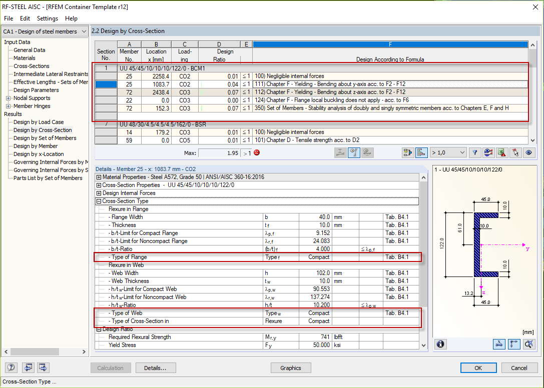 Section en U compacte et calculable