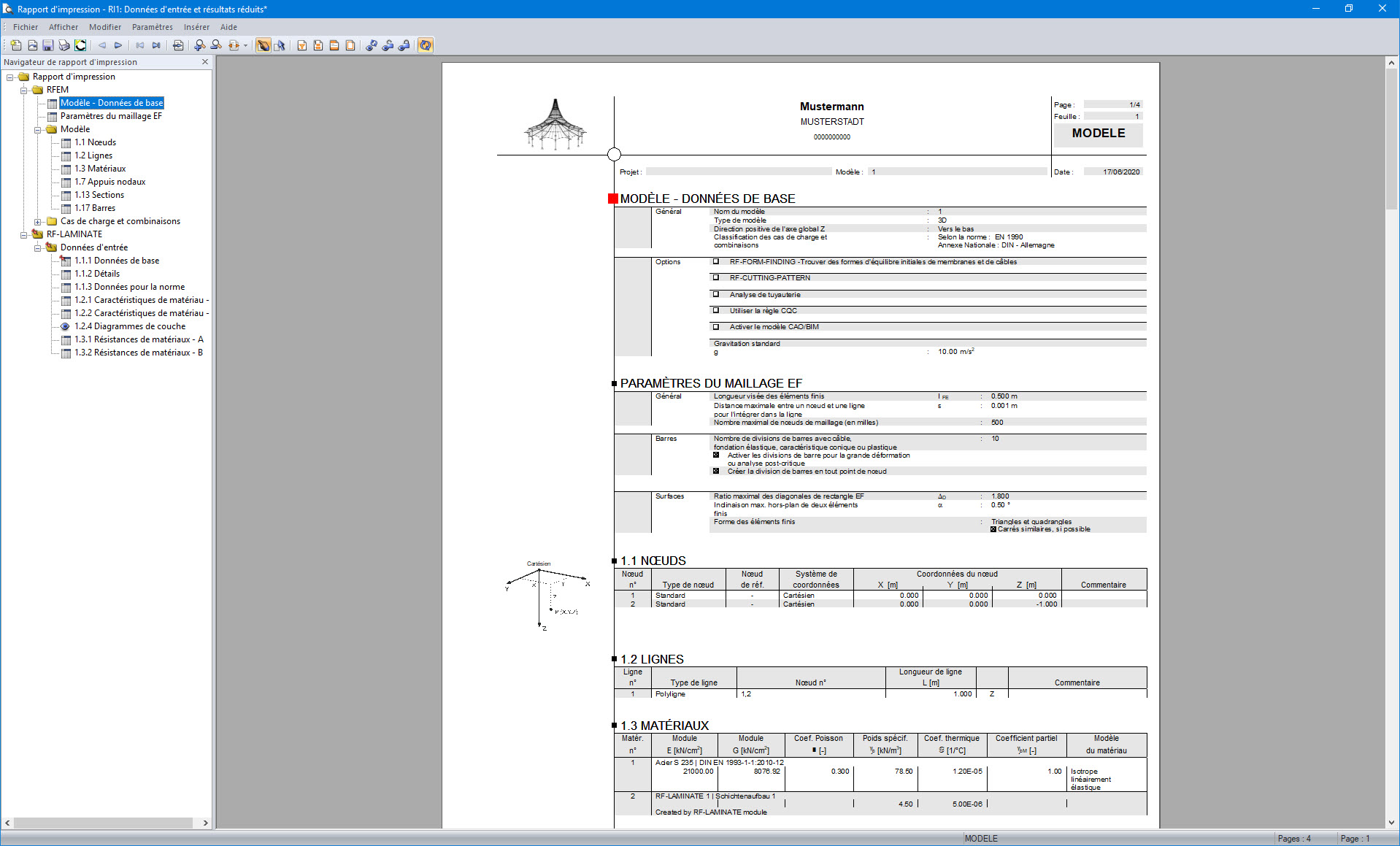 Rapport d'impression au format lettre