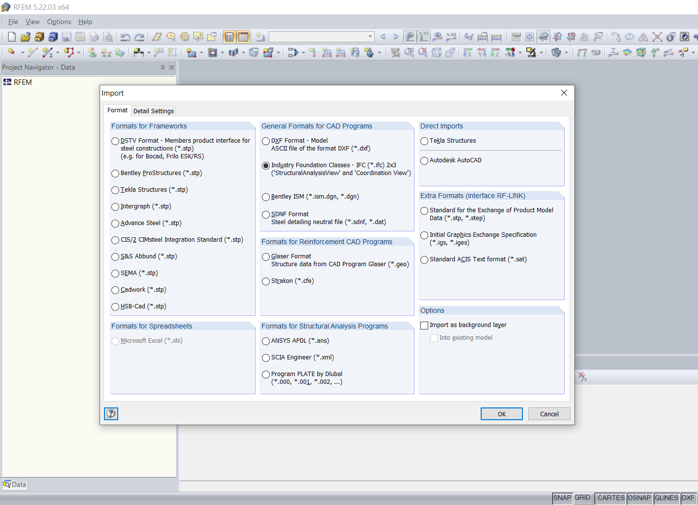 Formats d'importation RFEM