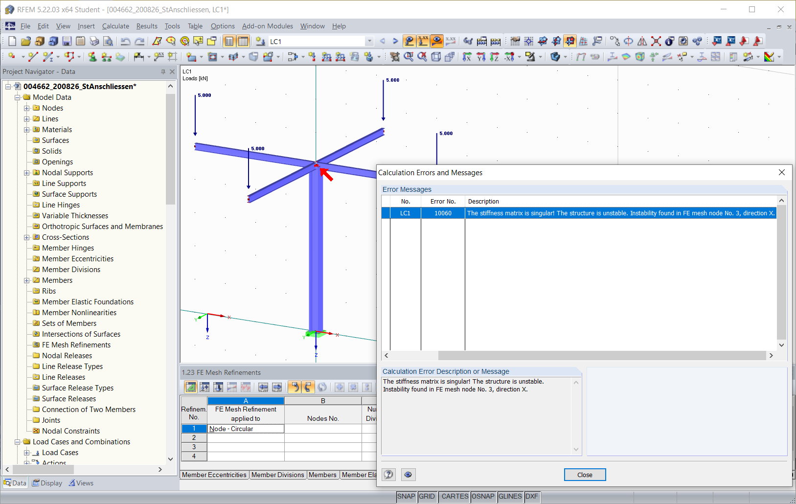 Structure instable, barres non connectées