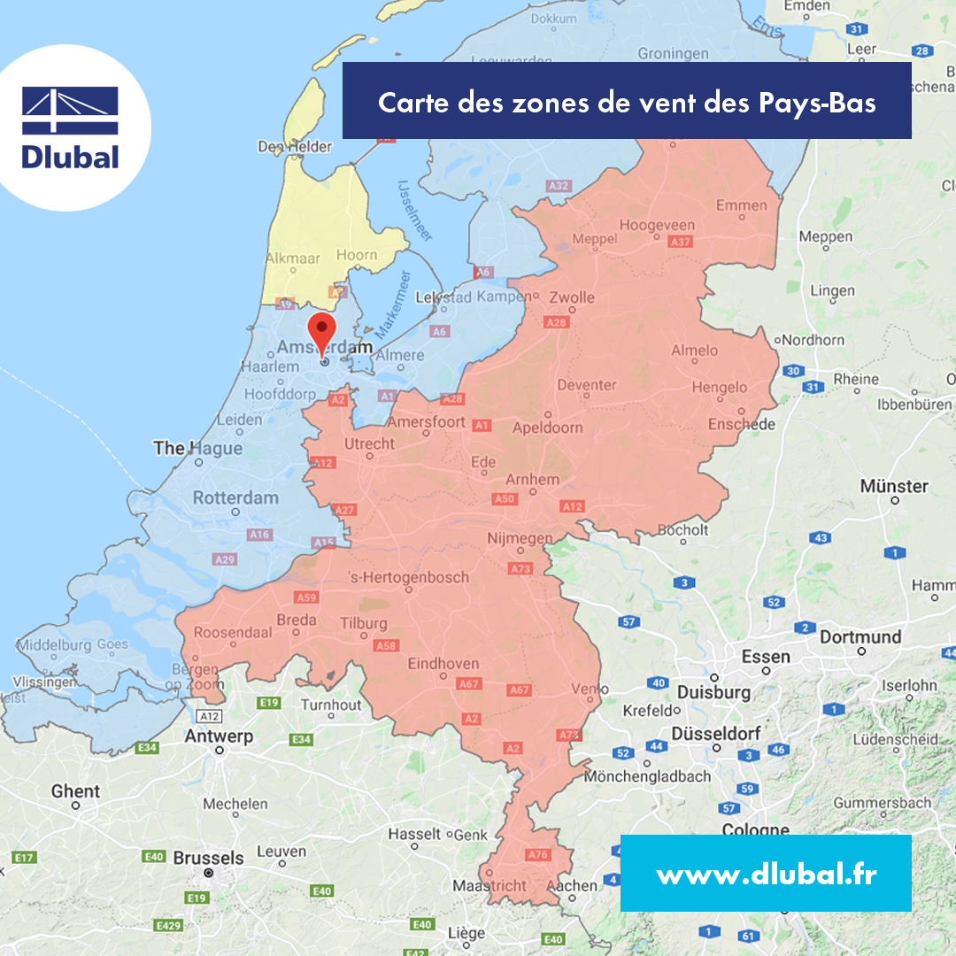 Carte des zones de vent des Pays-Bas