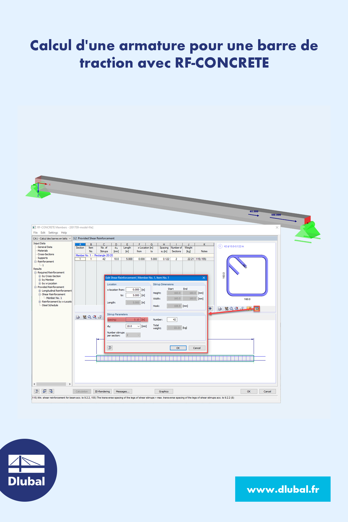 Calcul d'une armature pour une barre de traction avec RF-CONCRETE