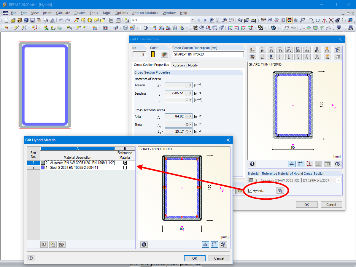 Definition eines hybriden Querschnitts RFEM