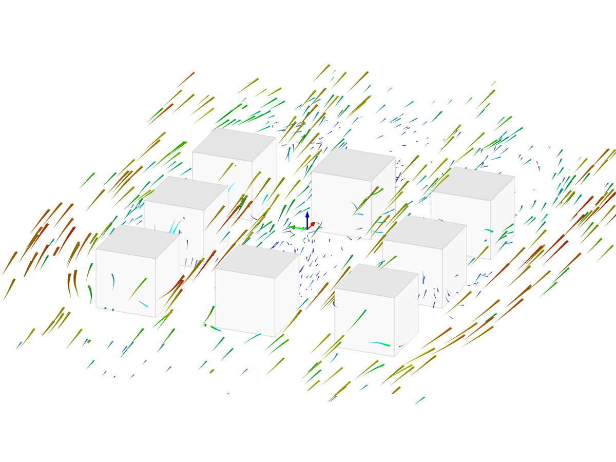 Animation de l'écoulement autour d'un groupe de bâtiments pour le cas 1