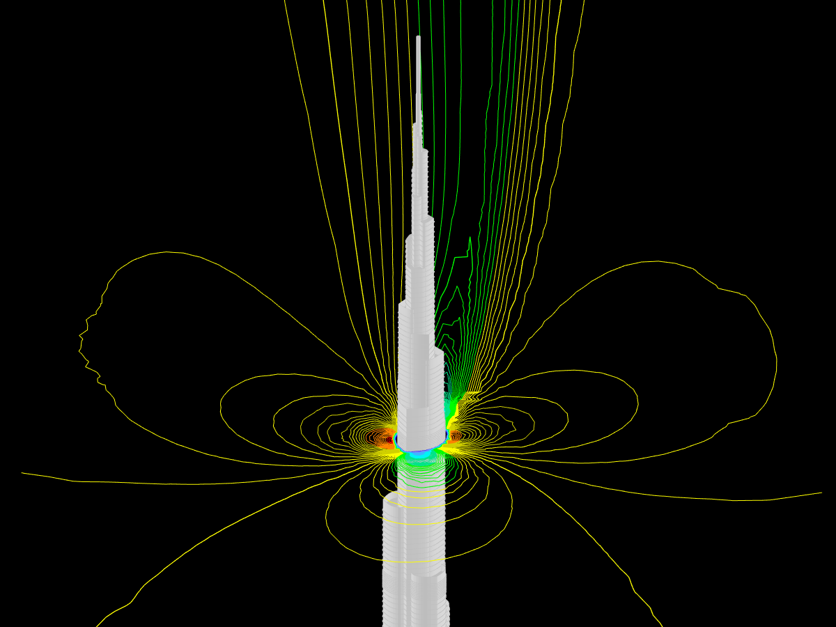 Burj Khalifa, rendu des isolignes