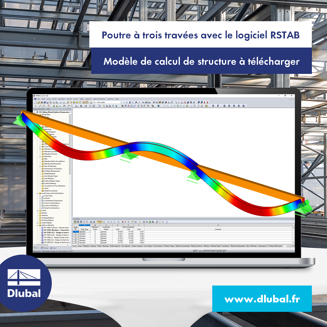 Poutre à trois travées avec le logiciel RSTAB