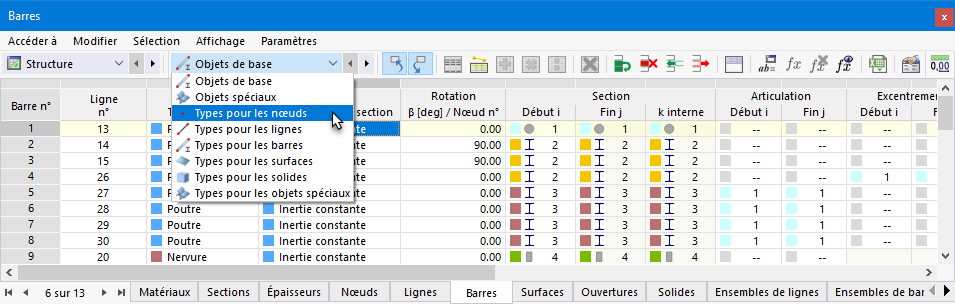 Modifier le tableau des objets « Structure »