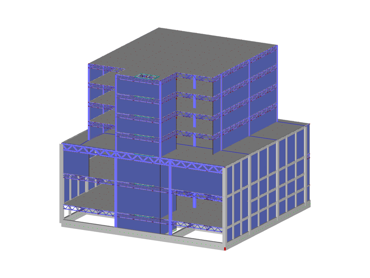 Modèle 3D d'un immeuble de bureaux dans RFEM (© Cosmos Proyectos Estructurales, SA de C.V.)