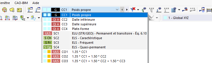 Définition du cas de charge actuel