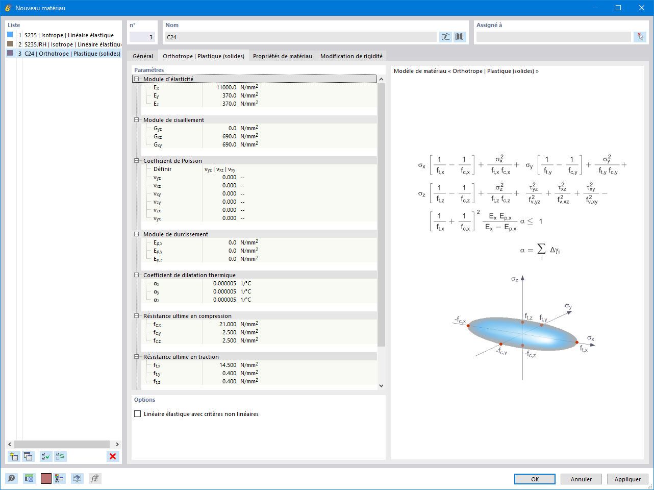 Modèle de matériau orthotrope | Plastique (solide)
