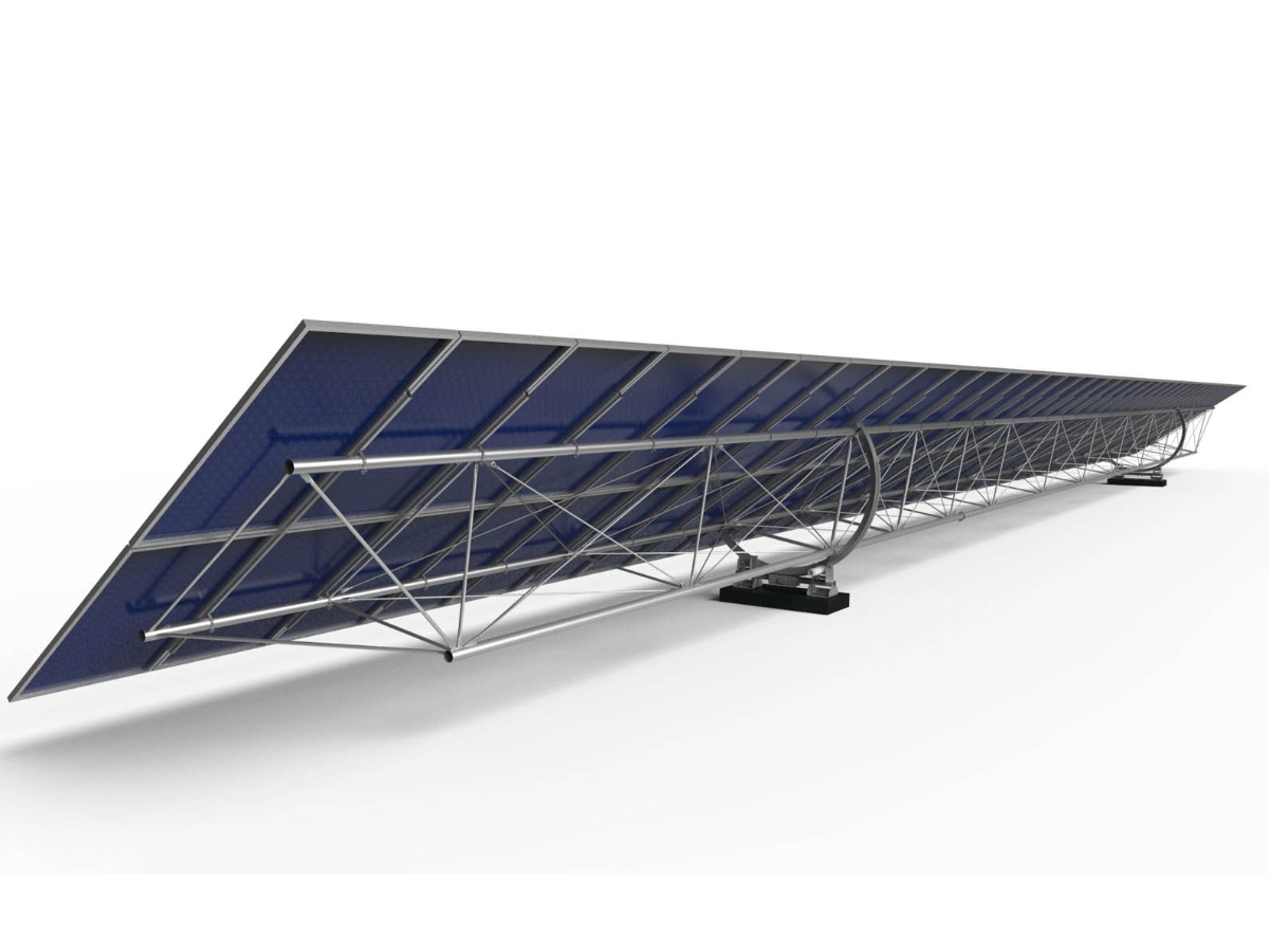Système innovant de tracker solaire à axe rotatif unique (© Nexans Solar Technologies)