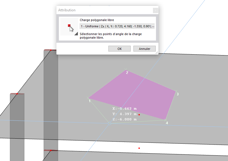 Définition graphique des points d'angle de la charge polygonale libre