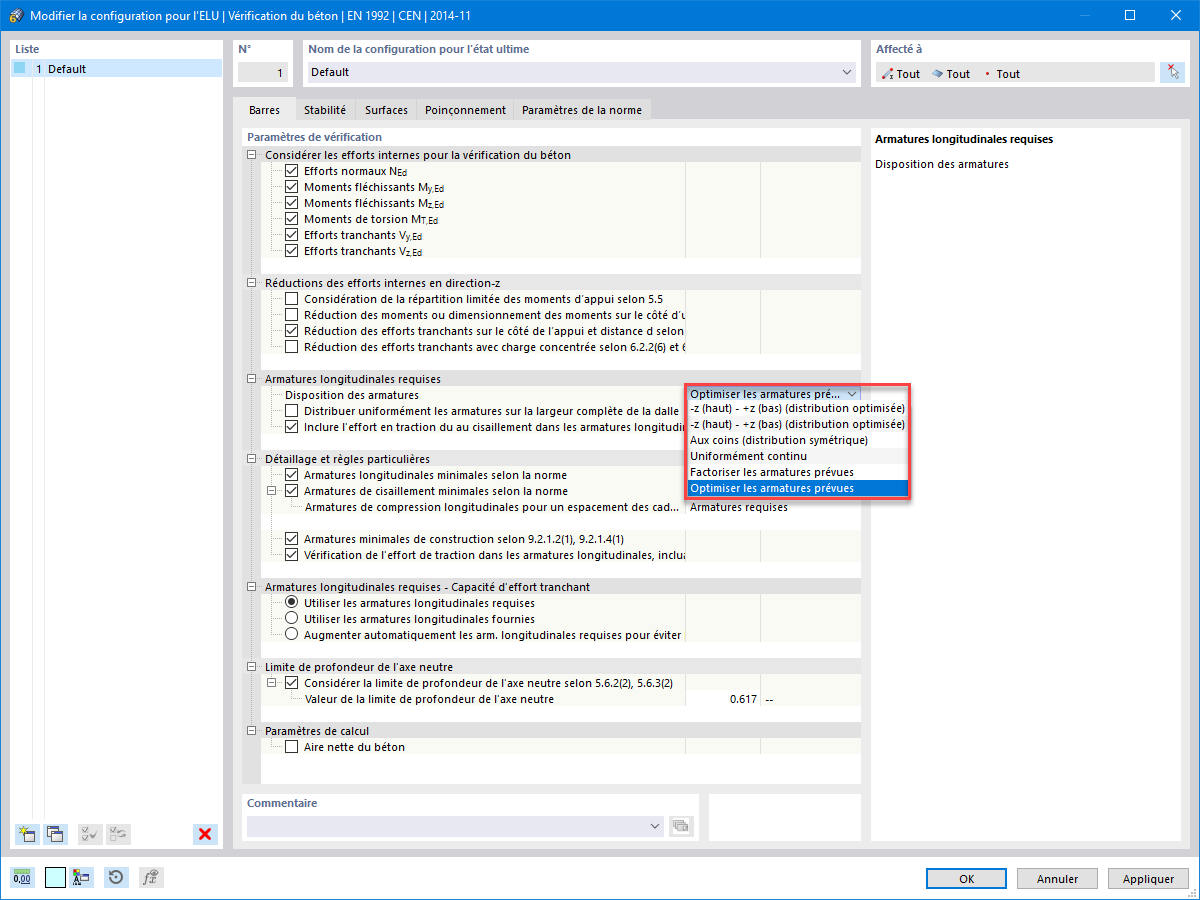 FAQ 005128 | Que signifient les deux expressions « Factoriser les armatures prévues » et « Optimiser les armatures prévues » lors du calcul du béton ?