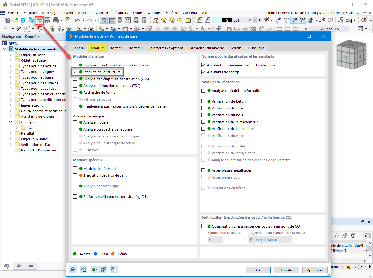 FAQ 005140 | Comment effectuer une analyse de stabilité pour déterminer le facteur de charge critique dans RFEM 6 ?