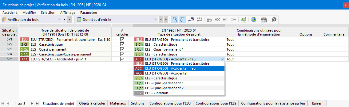 Assignation d'un type de situation de projet pour la vérification du bois en cas d'incendie selon l'EN 1995