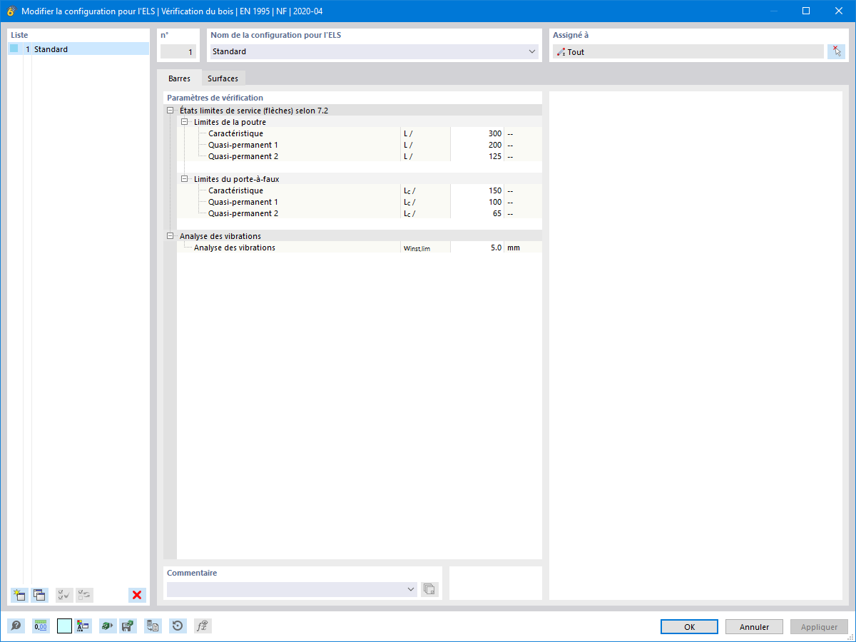 Boîte de dialogue « Modifier la configuration pour l'ELS » | EN 1995