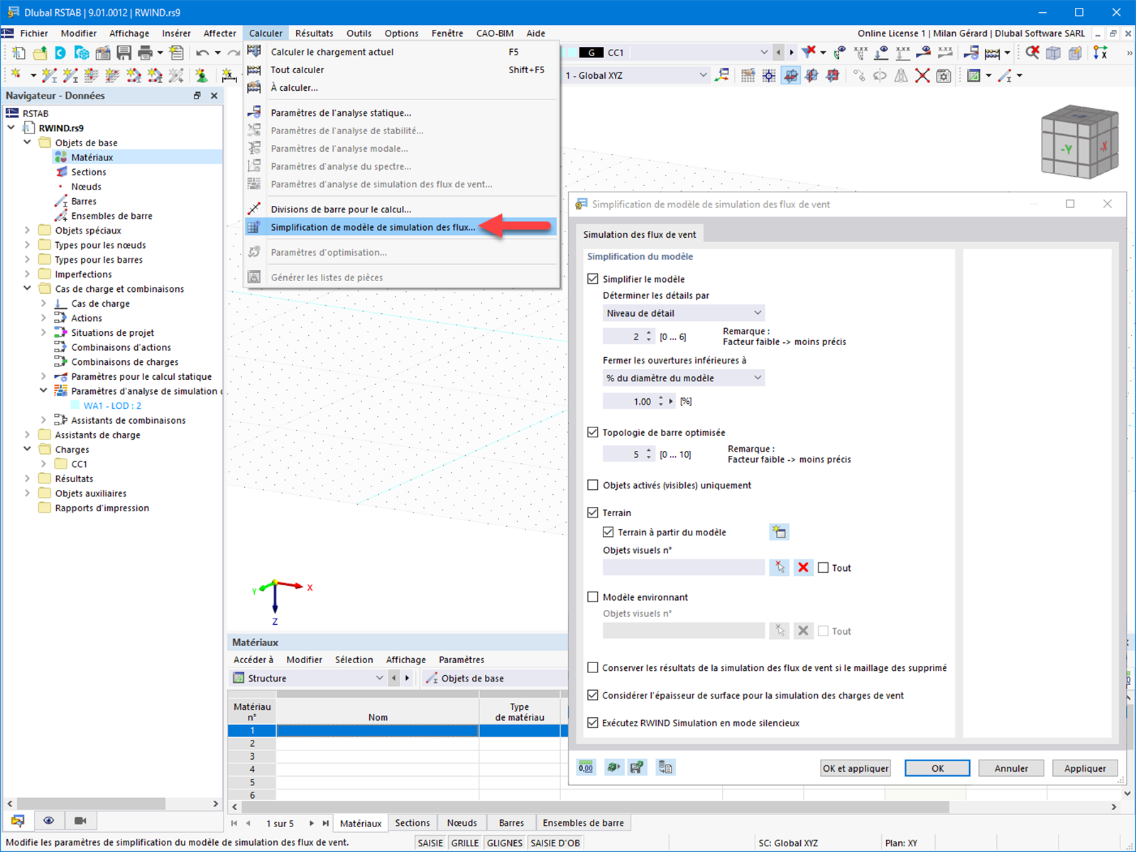 FAQ 005157 | Où puis-je ajuster les paramètres de ma simulation des flux de vent dans RFEM 6/RSTAB 9 ?