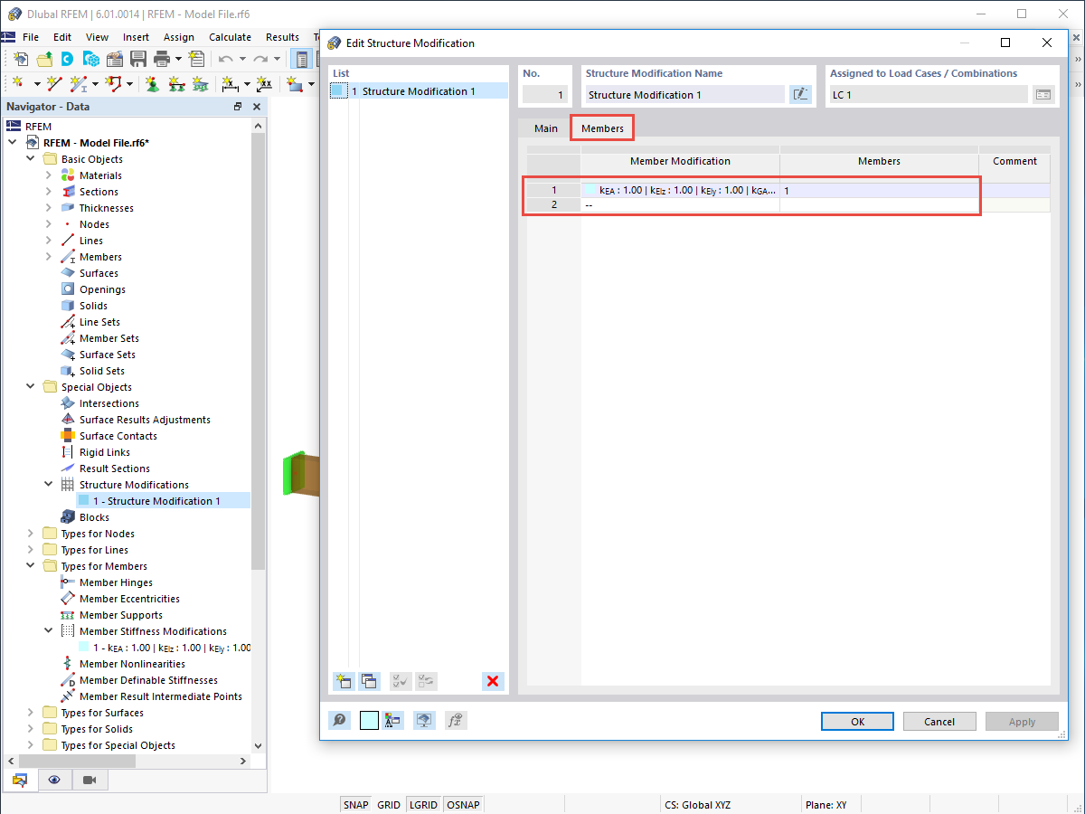 FAQ 005201 | Comment puis-je modifier les rigidités de barres spécifiques à l'aide d'un facteur dans RFEM 6 et RSTAB 9 ?