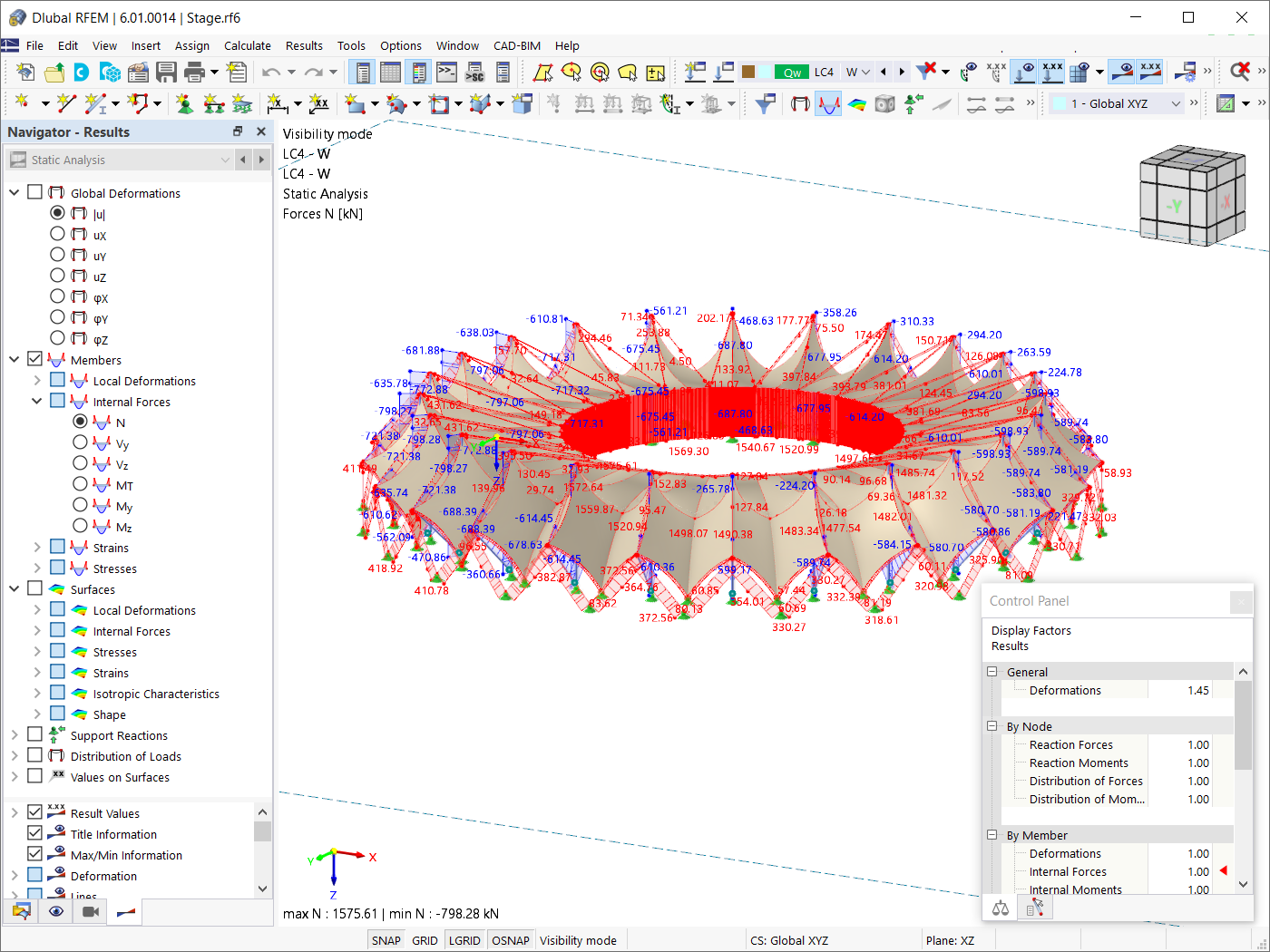 Résultats pour les cas de charge de vent dans RFEM 6