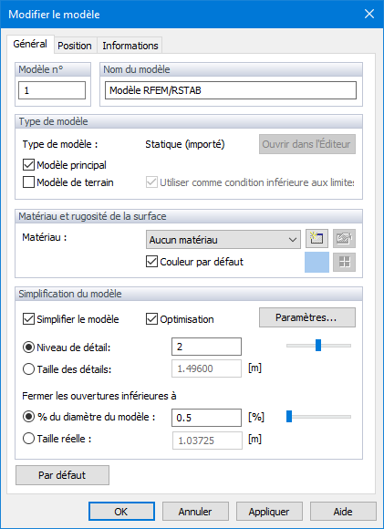 Modifier le modèle, onglet « Général »