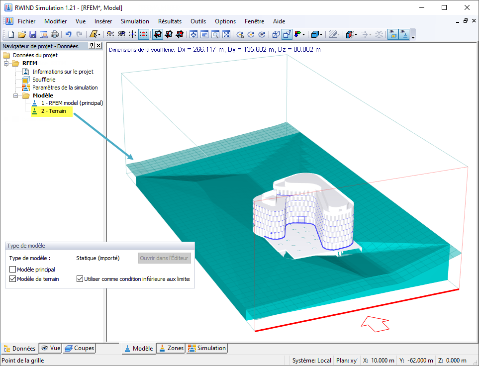 Modèle de terrain utilisé comme condition aux limites (importé depuis un fichier STL)