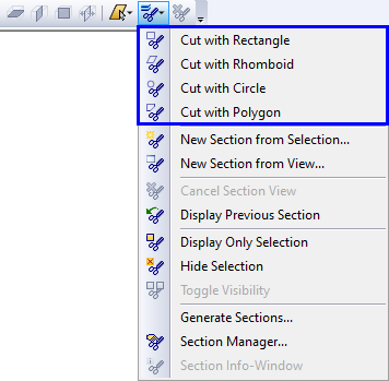 Options de découpe dans la barre d'outils