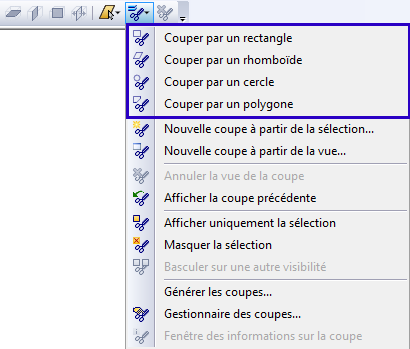 Options de coupe dans la barre d’outils