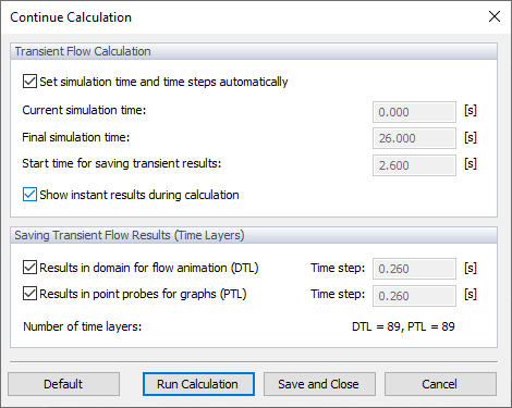 Continuer le calcul, Flux transitoire