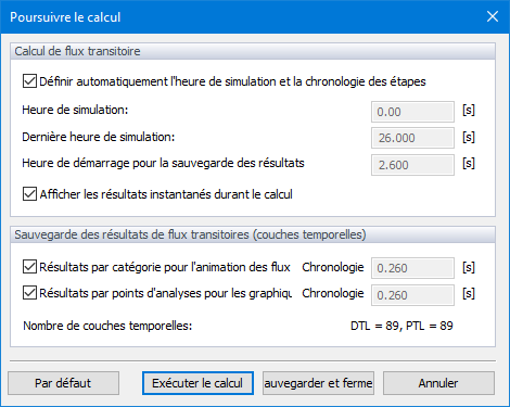 Poursuivre le calcul, Flux transitoire