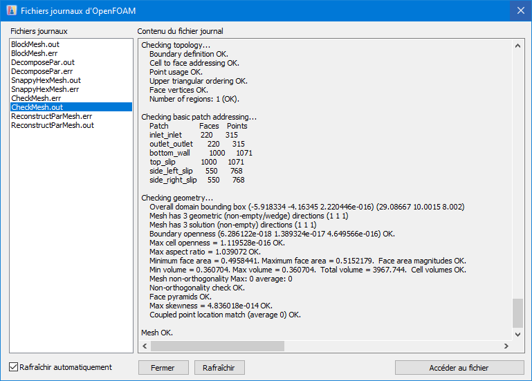 Fichiers journaux OpenFOAM