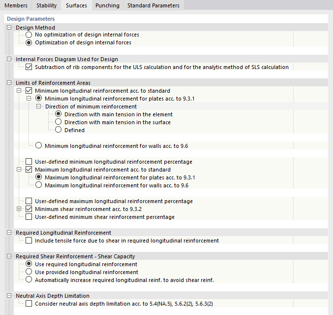 Modifier la configuration pour l'ELU - Surfaces