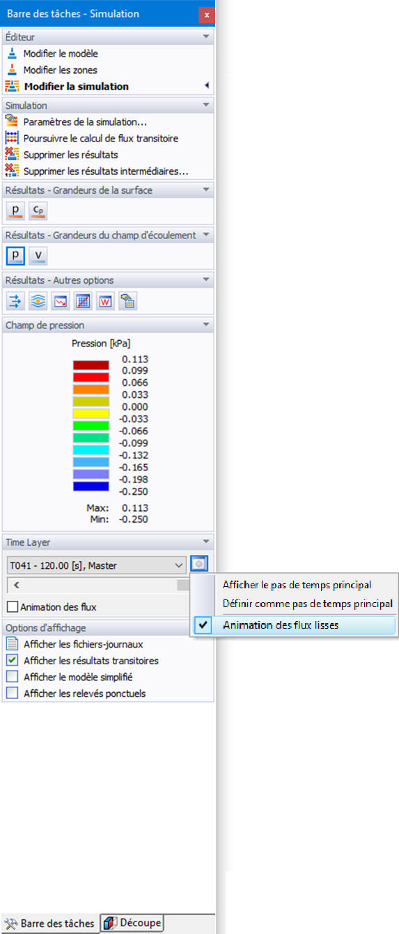 Options et commandes de la couche temporelle