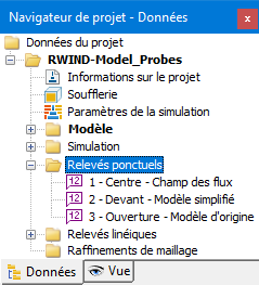 Navigateur de projet, Relevés ponctuels