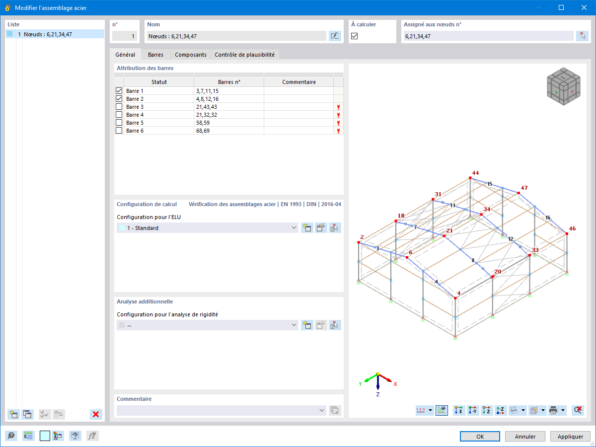 Sélection de barres pour la modification des assemblages | Assemblages acier pour RFEM 6